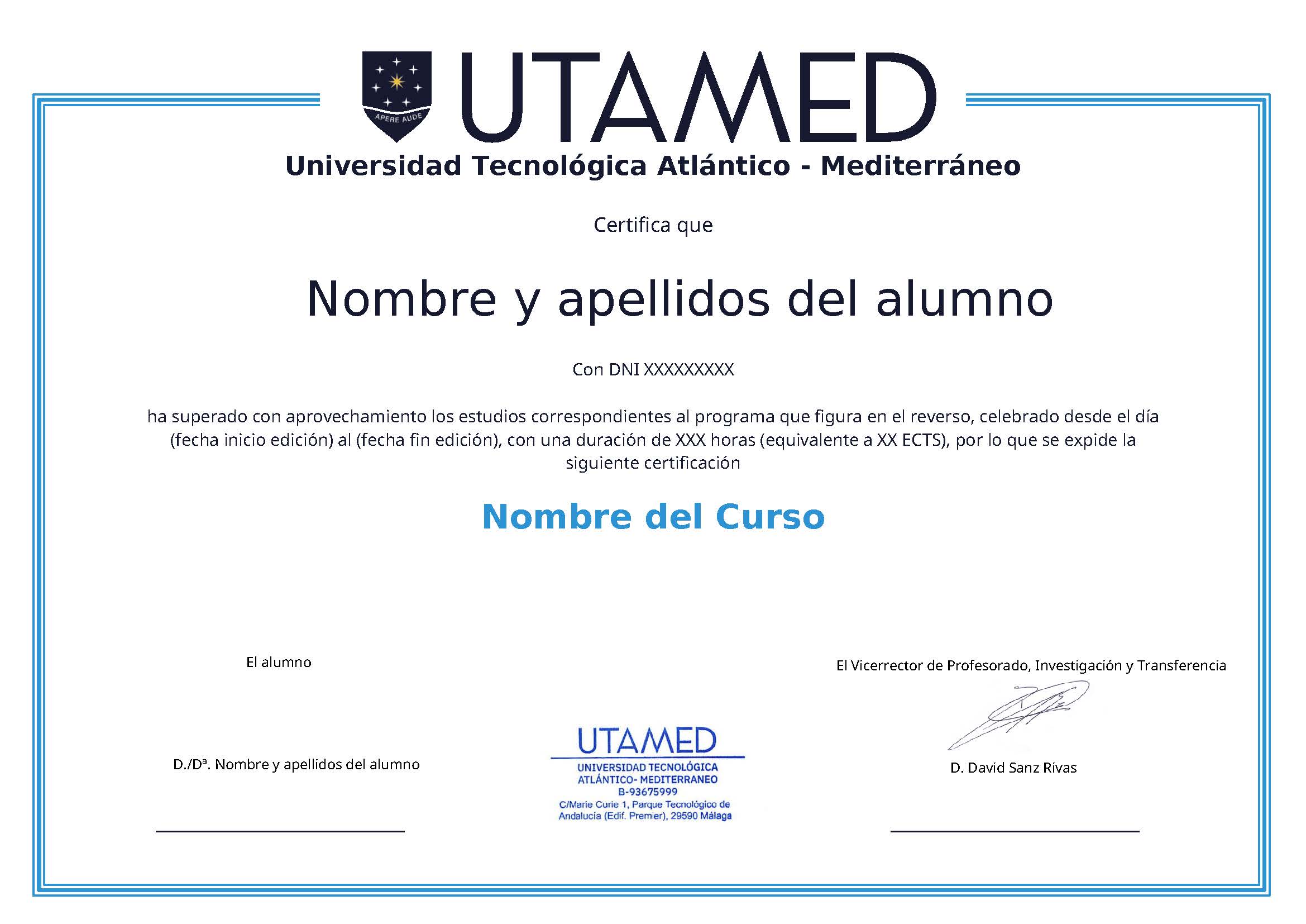 Parte delantera del certificado Parte delantera del certificado