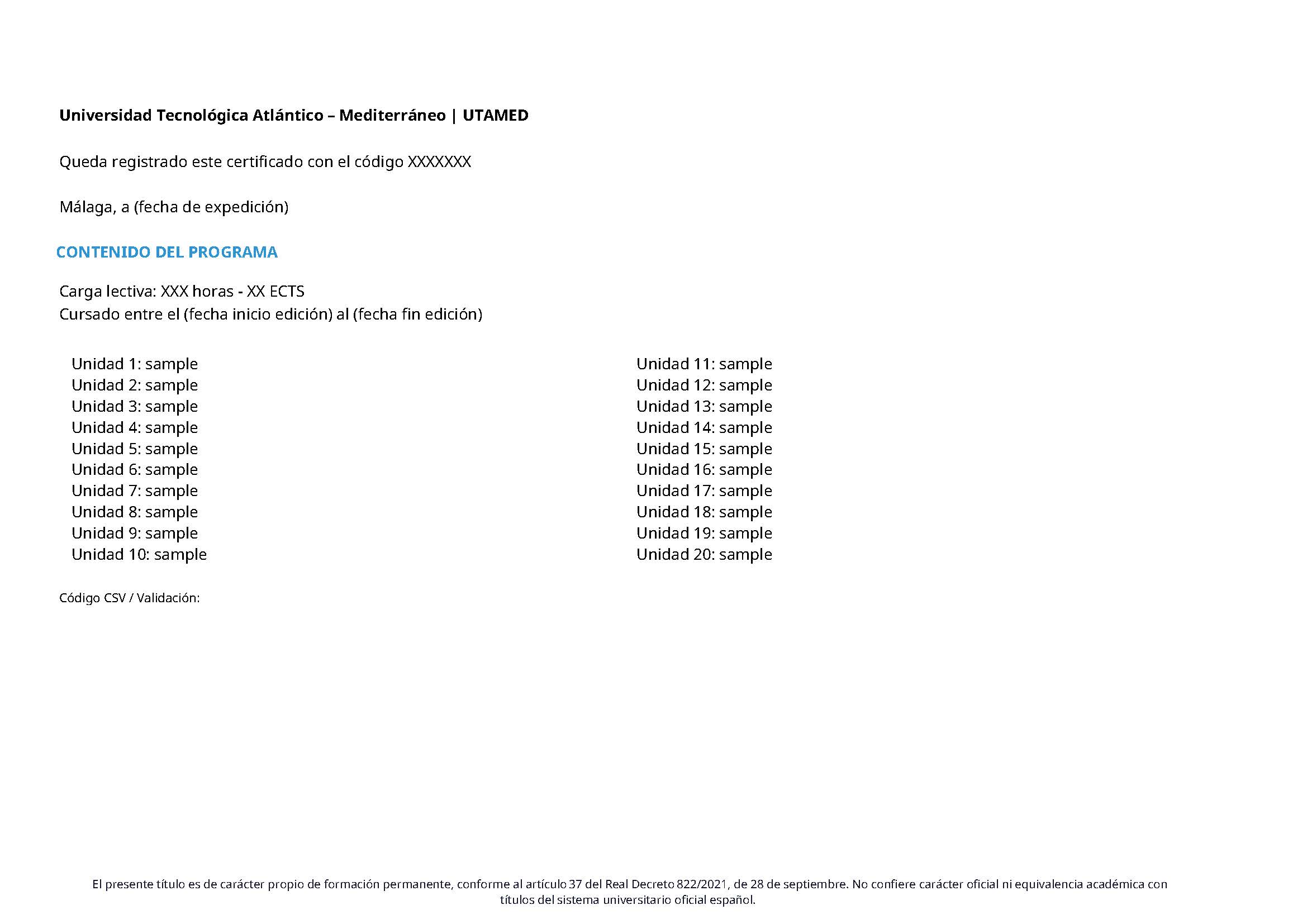 Parte trasera del certificado Parte trasera del certificado